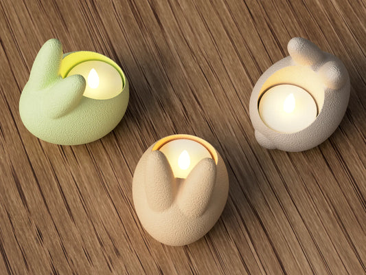 Bunny Tealight Holder - 3D Printed Candle Holder - Rabbit Candle Holder - Minimalist Easter Decor - Modern Bunny Ornament-Bunny  Easter Gift
